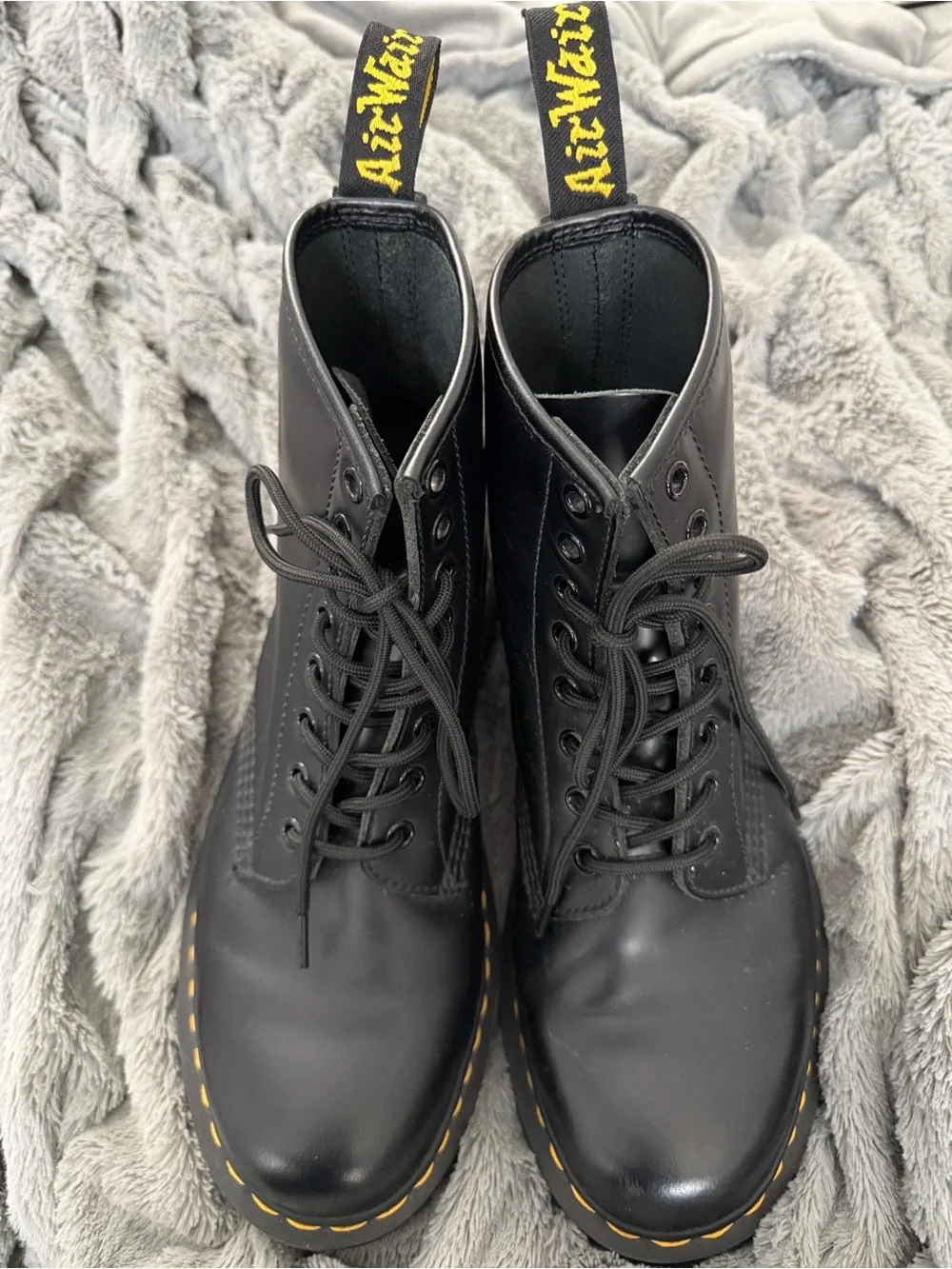 Dr. Martens 1460 BEX Black Leather 8-Eye Lace-Up Boots with Yellow Stitching 9M